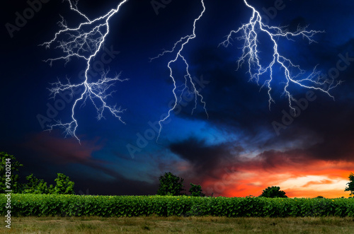 Thunderstorm with lightning.