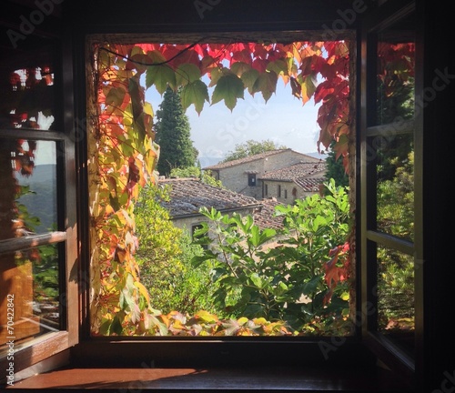 Schilderij op canvas vista su borgo toscano