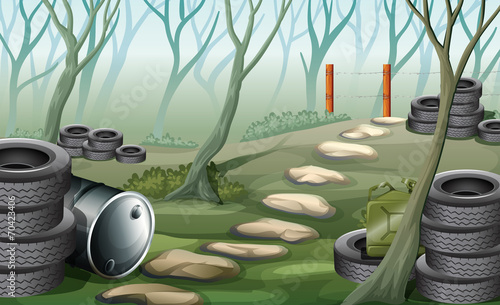 A forest with tires