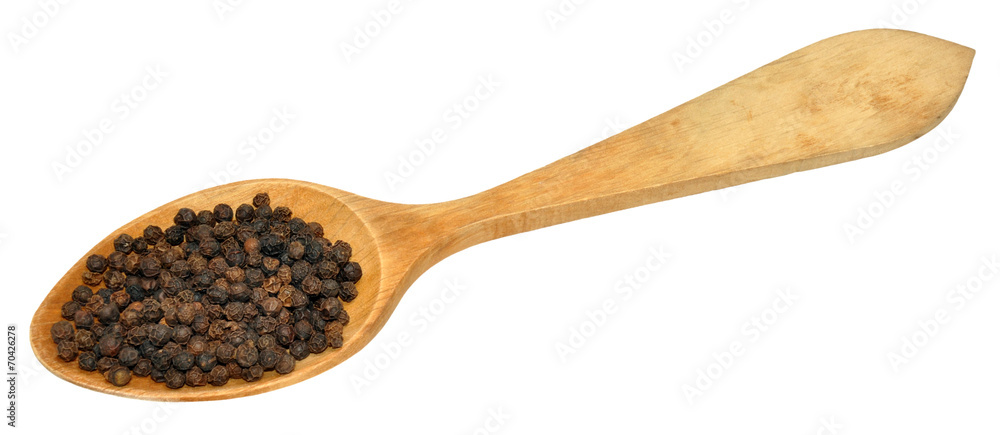 Black Peppercorns And Wooden Spoon Black Peppercorns And Wooden Spoon