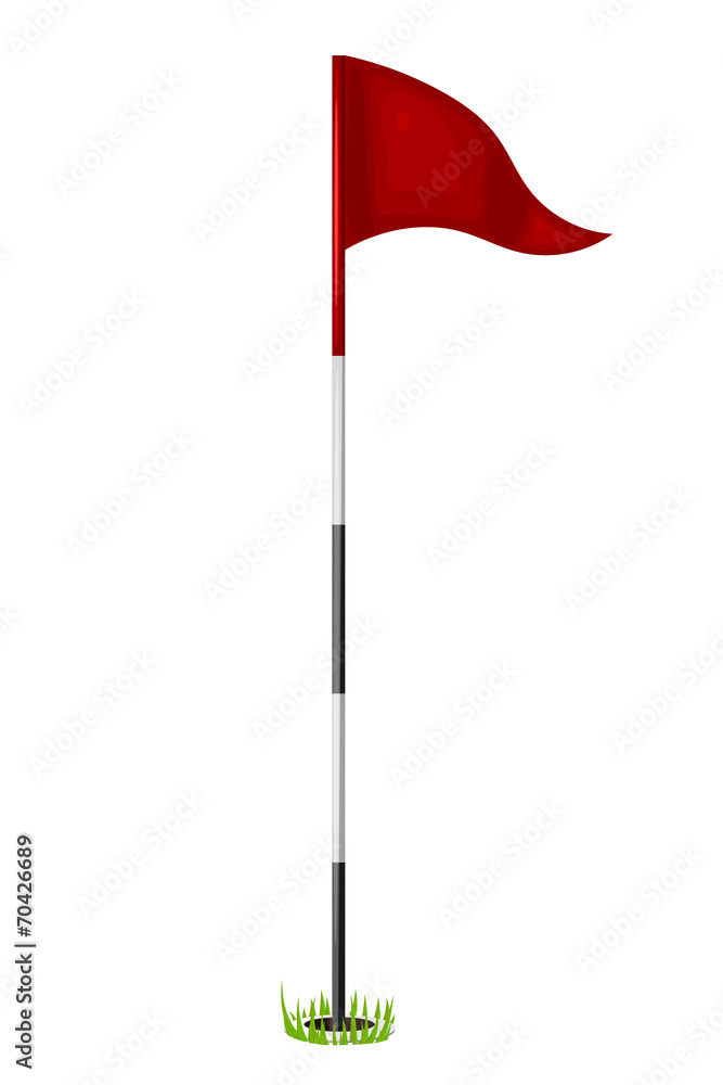 Red flag in the hole. Golf. Isolated on white background. Vector Stock