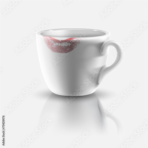 white cup with lipstick print