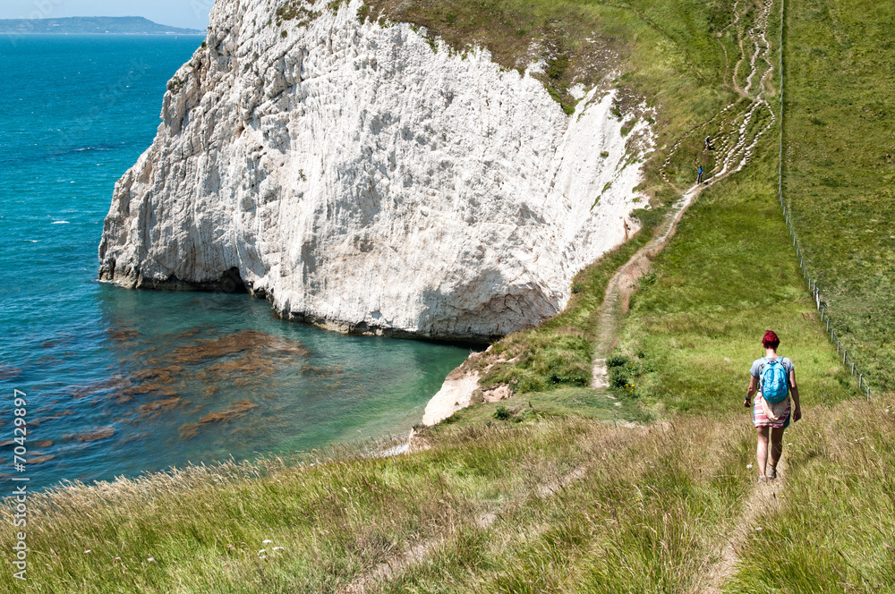 Female Hiker on South West Coastal Path, Dorset. UK