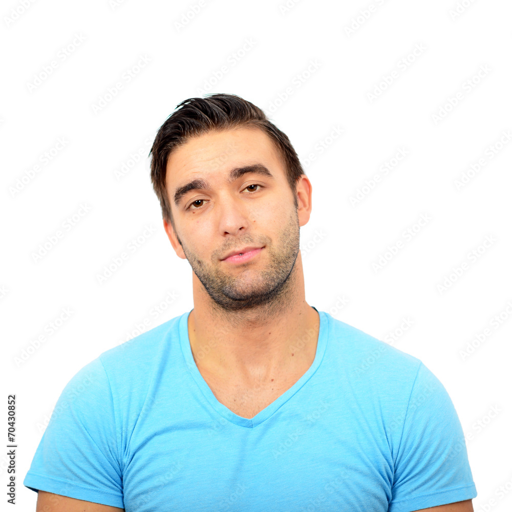 Portrait of man with funny face against white background Portrait of man with funny face against white background