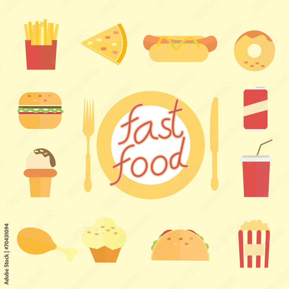 set of flat fast food icons