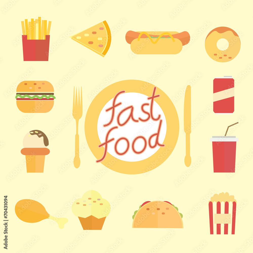 set of flat fast food icons set of flat fast food icons