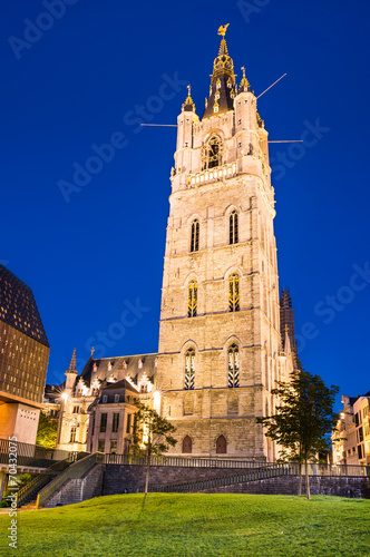 Belfry of Ghent in night, Belgium