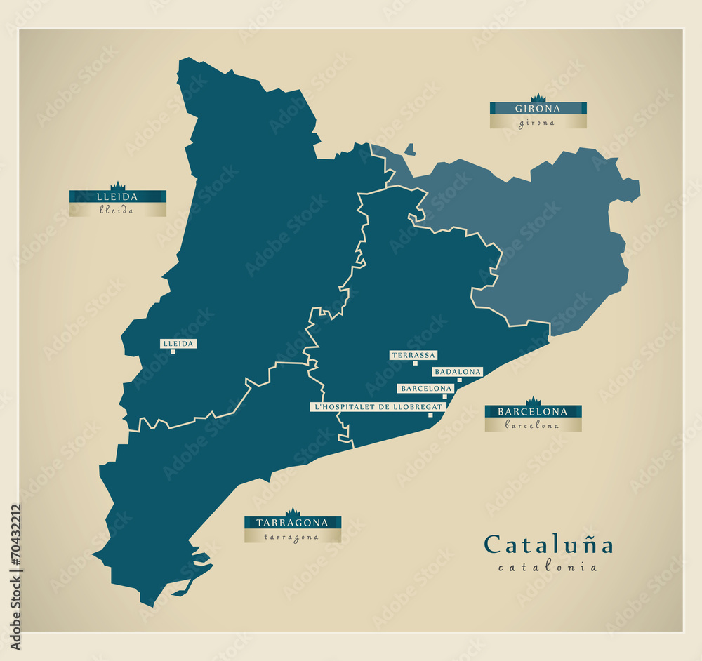 Naklejka premium Mapa współczesna - Catalonia ES