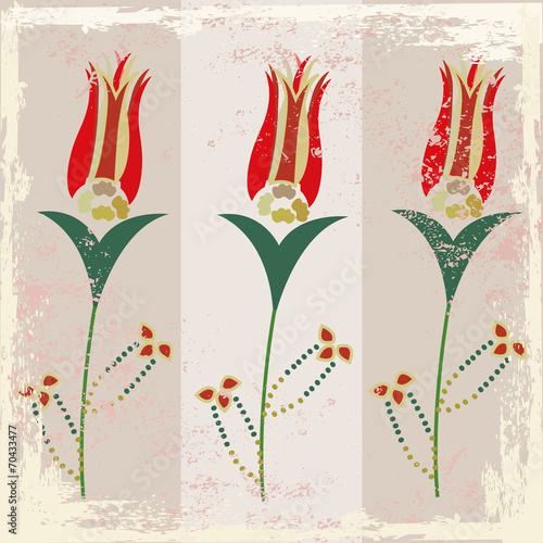 Ottoman tulips greeting card vector with old paper background