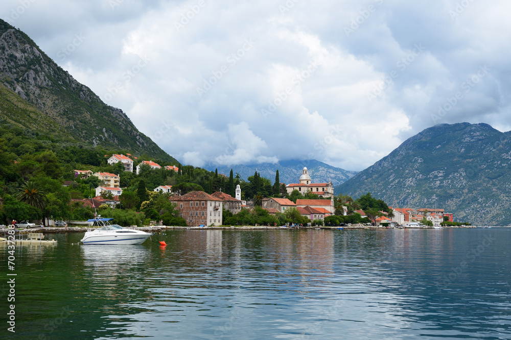 View of town Prcanj in Bay of Kotor, Montenegro