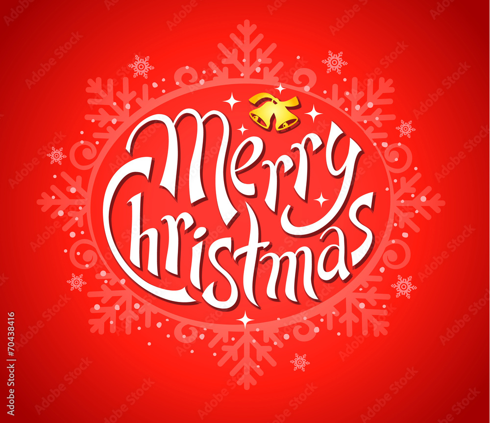 Merry Christmas red lettering, vector illustration