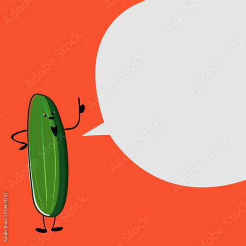 Vector green cucumber talking on a red background