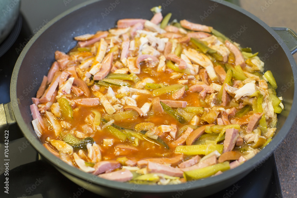 frying pan with a stewed products frying pan with a stewed products