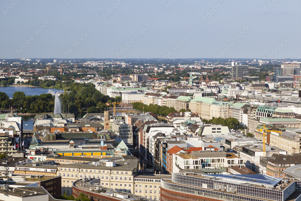 View over Hamburg, Germany to the Inner and Outer Alster