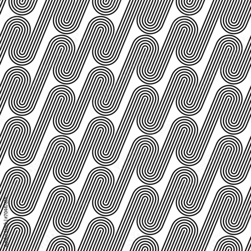 Black and white seamless pattern with curved line.