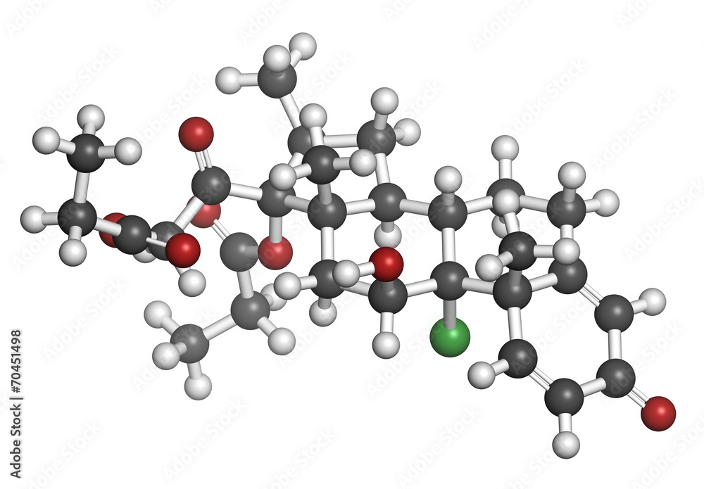 Beclometasone dipropionate glucocorticoid drug molecule. Beclometasone dipropionate glucocorticoid drug molecule.