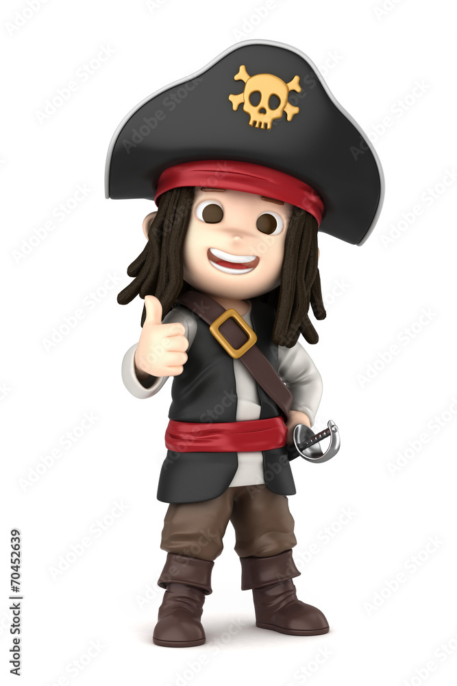 3D render of a boy wearing Halloween pirate costume
