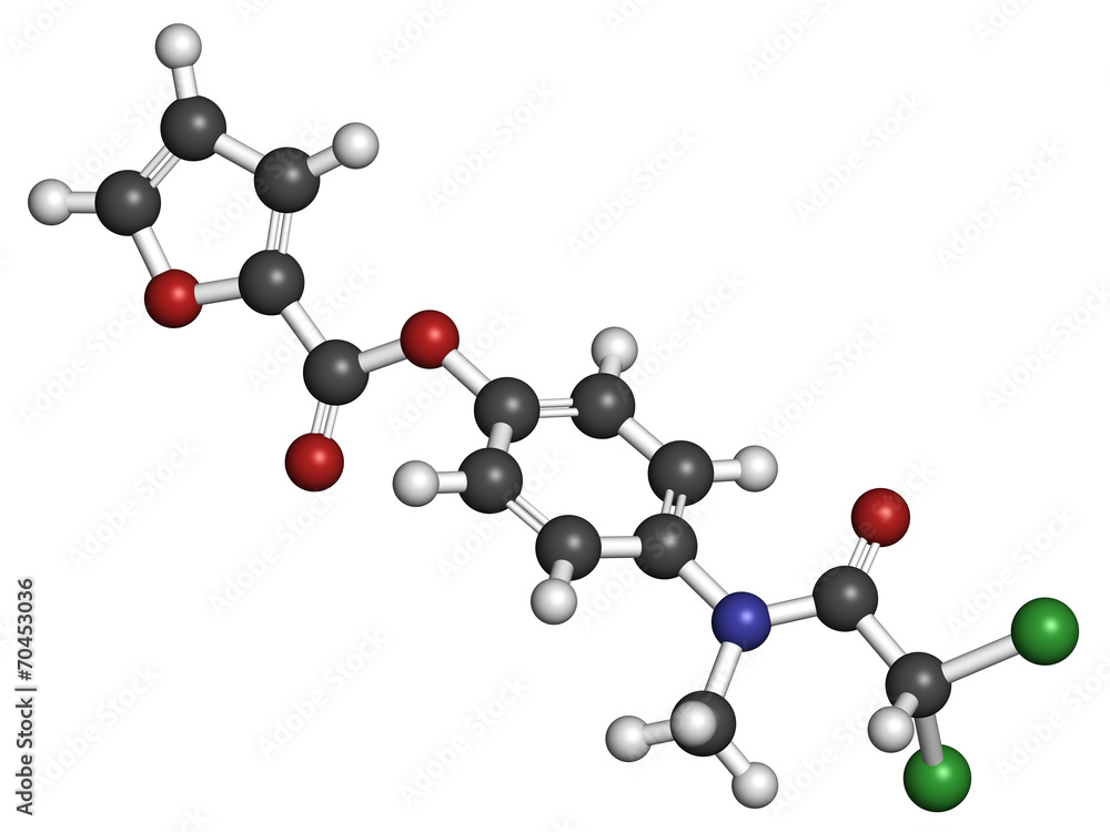 Diloxanide furoate amoebiasis drug molecule. Diloxanide furoate amoebiasis drug molecule.