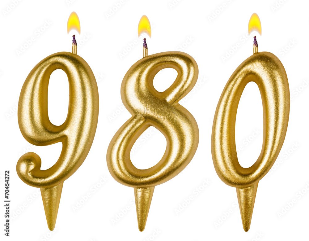 candles number nine hundred eighty isolated on white background candles number nine hundred eighty isolated on white background