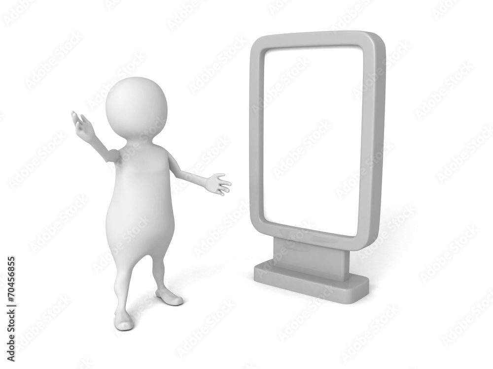 white 3d man standing with street billboard white 3d man standing with street billboard