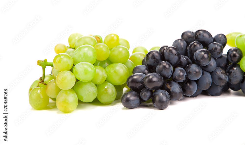 Bunch of white and black grapes.