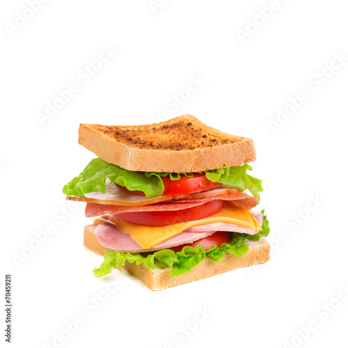 Appetizing sandwich with ham and cheese.