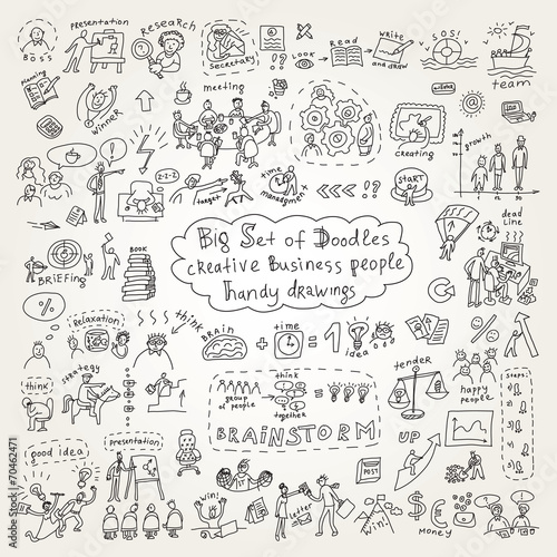 Big set of doodles creative business people icons