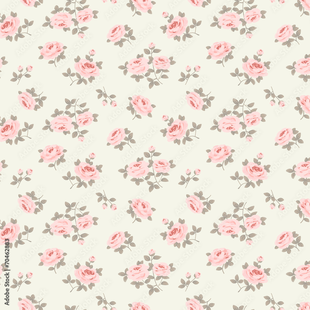 Seamless floral pattern with little roses - obrazy, fototapety, plakaty 