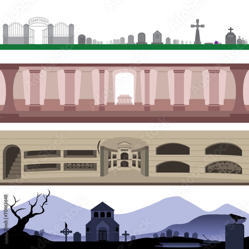 Set of Cemetery Tomb Catacomb and Graveyard Landscape