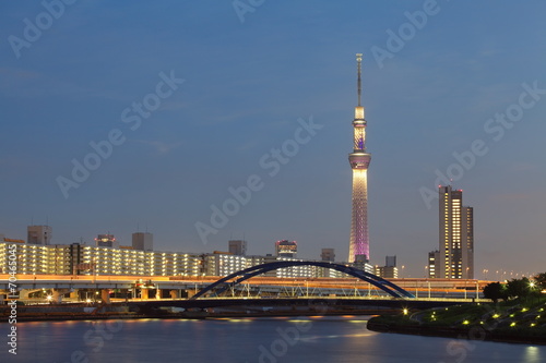 View of Tokyo Cityscape at sumida river and Tokyo Skytree