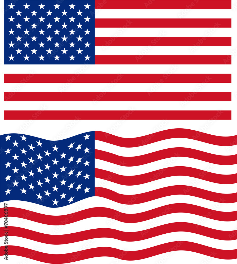 Flat and waving American Flag. Vector