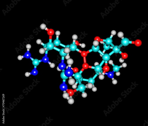 Streptomycin molecule isolated on black