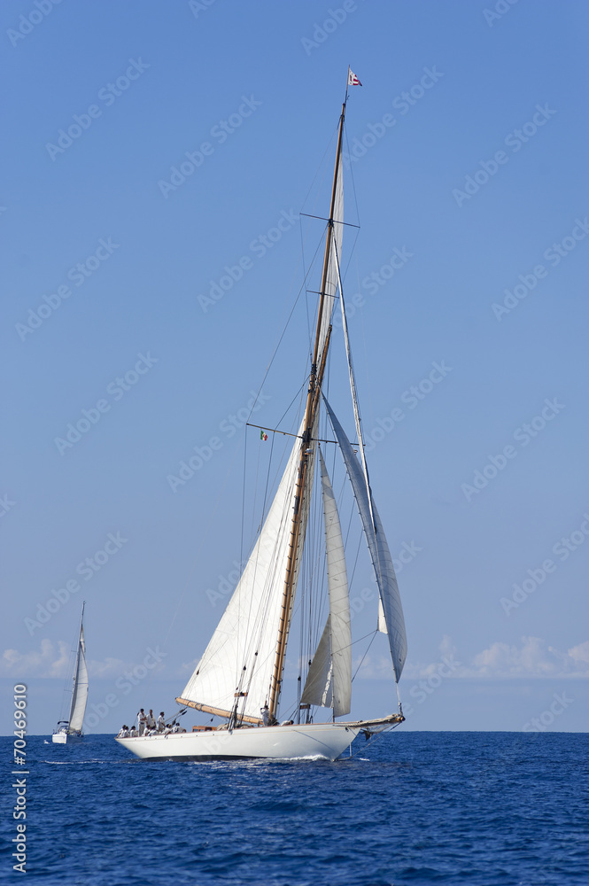 Ancient sailing boat during a regatta at the Panerai Classic Yac