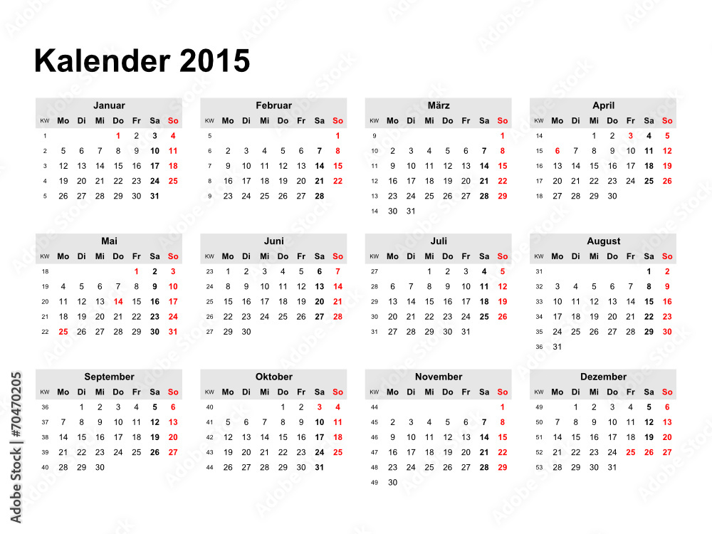 Kalender 2015 mit Kalenderwochen Stock Vector Adobe Stock