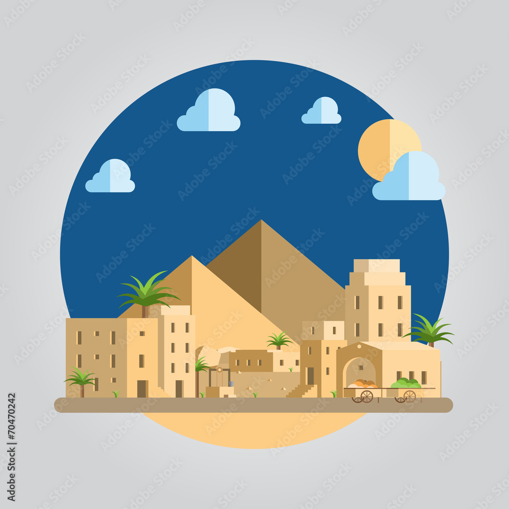 Flat design desert village illustration Flat design desert village illustration