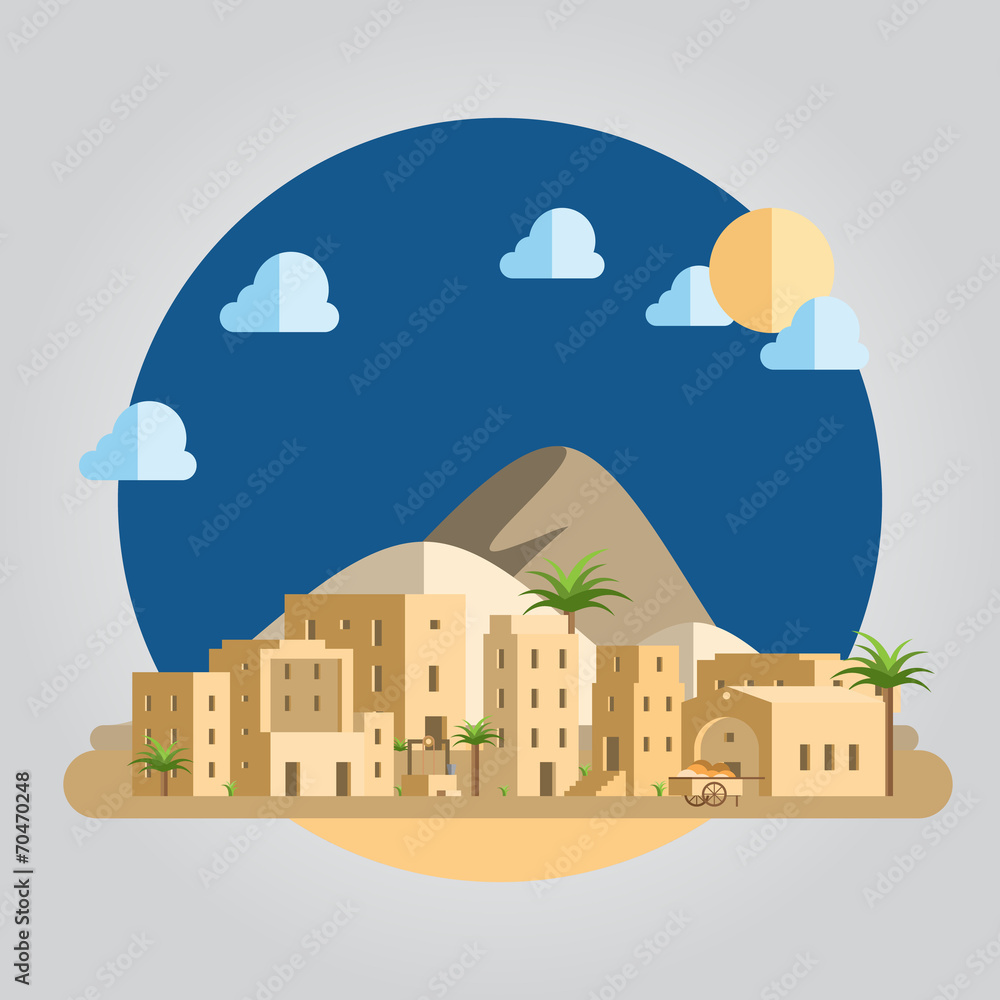 Flat design desert village illustration Flat design desert village illustration