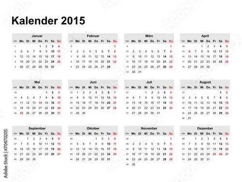 Kalender 2015 mit Kalenderwochen