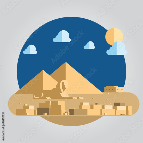 Flat design pyramid and sphinx in Egypt illustration