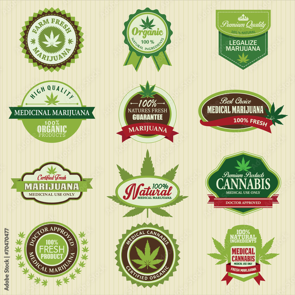 Set of marijuana pot product labels. Vector Illustration eps10 Set of marijuana pot product labels. Vector Illustration eps10