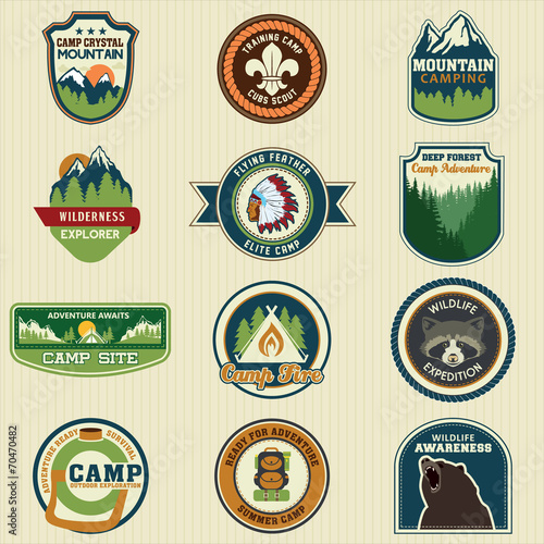 Set of retro vintage camp labels badge. Vector Illustration eps1