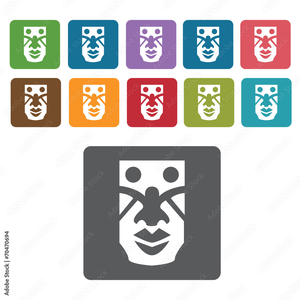 Africa Tribal mask icon. African culture icons set. Rectangle co Africa Tribal mask icon. African culture icons set. Rectangle co
