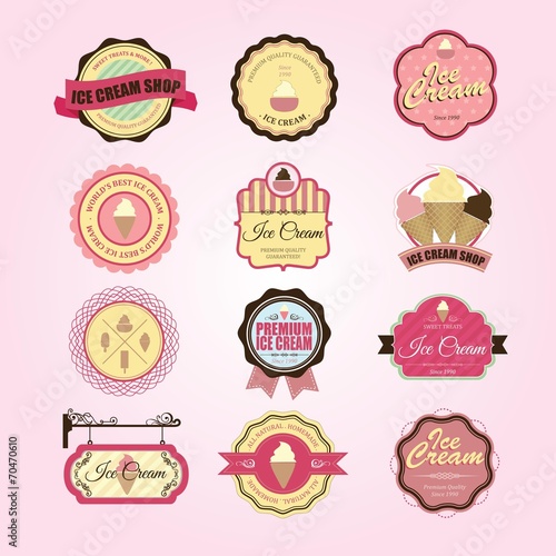 Vintage and Modern Ice Cream shop logo badges and labels. Vector