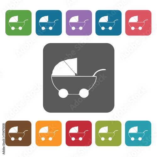 Stroller icon. Baby Toys And Care icon set. Rectangle colourful