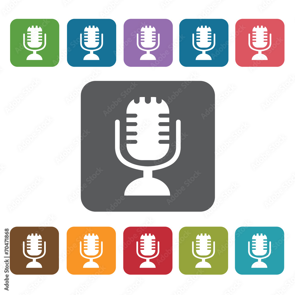 Microphone icon. Cinema movie icons set. Rectangle colourful 12 Microphone icon. Cinema movie icons set. Rectangle colourful 12