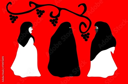 Three beautiful women in veil