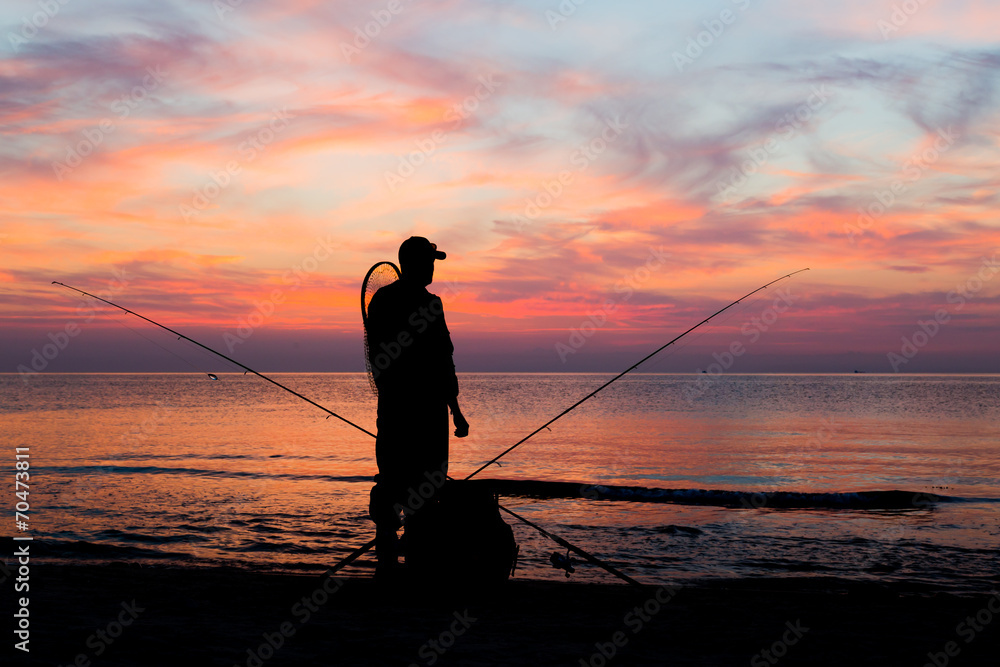 Fototapeta premium Fishing at sunset