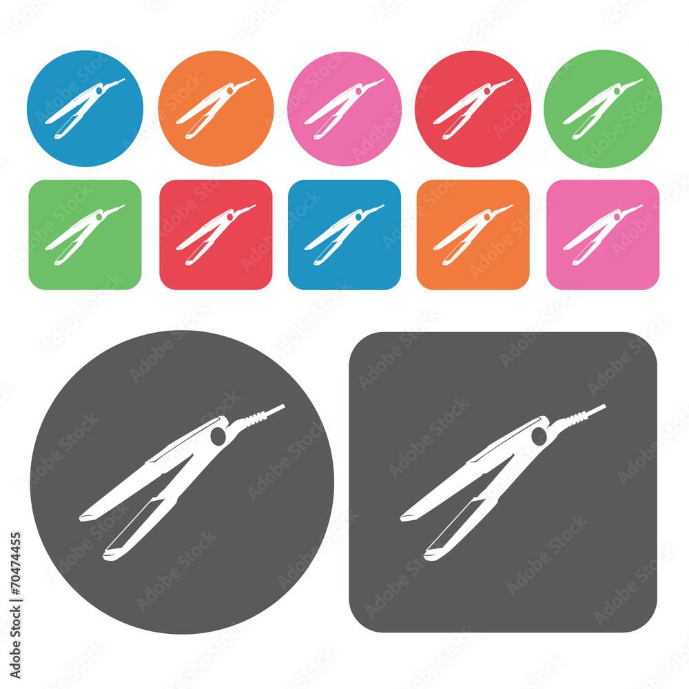 Flat iron icon. Electronic devices icons set. Round and rectangl Flat iron icon. Electronic devices icons set. Round and rectangl