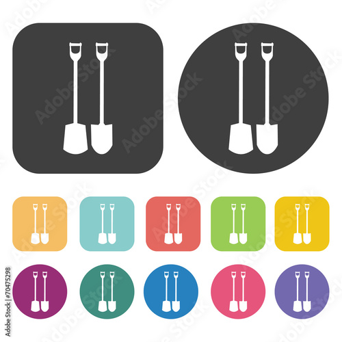 Shovel icon. Farming icon set. Round and rectangle colourful 12