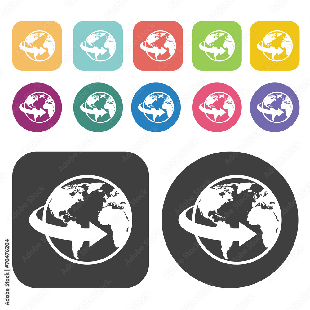 Earth with one arrow icon. Globe Earth icon set. Round and recta Earth with one arrow icon. Globe Earth icon set. Round and recta