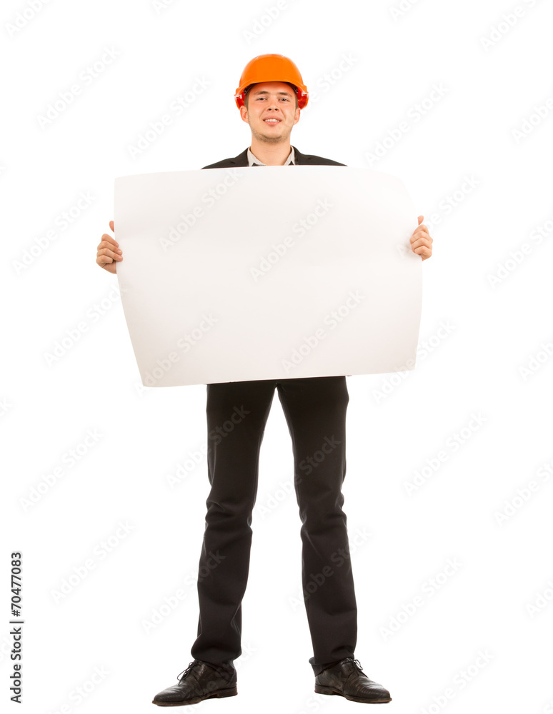 Smiling Young Engineer Holding Blueprint Smiling Young Engineer Holding Blueprint